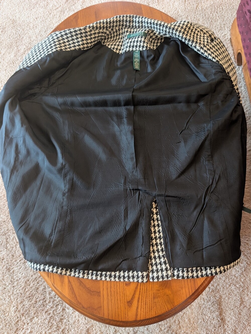 Ralph Lauren Linen Blend Black and White Houndstooth Blazer, Size 14W - Picture 4 of 8
